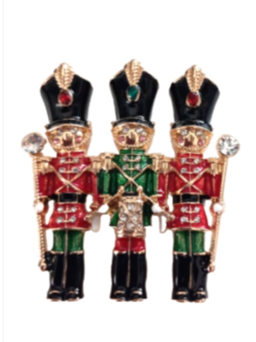 Napier Nutcracker Brooch 3 Soldiers Gold Tone Enamel Rhinestone Christmas Pin